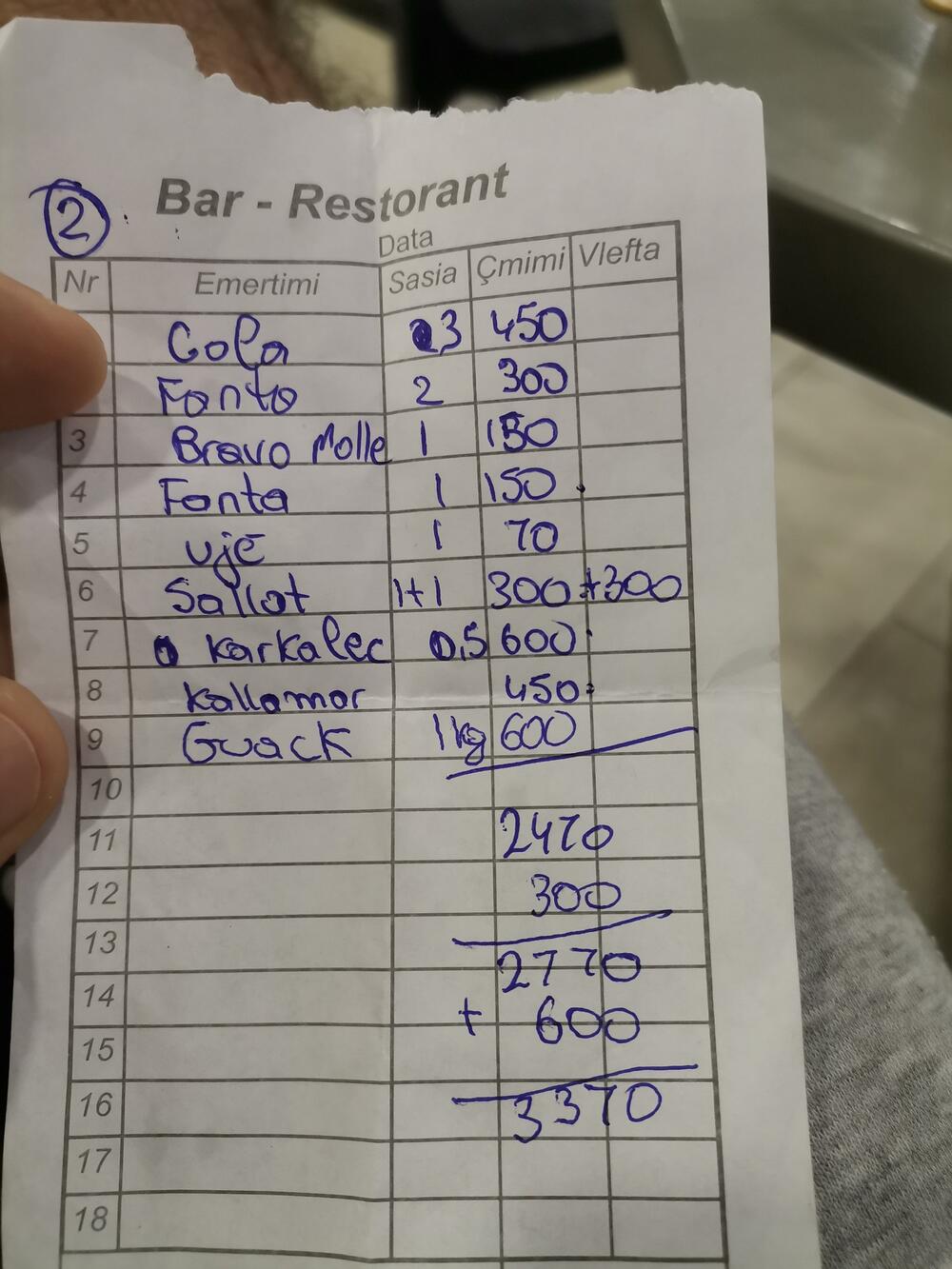 Račun iz restorana u Ksamilu 