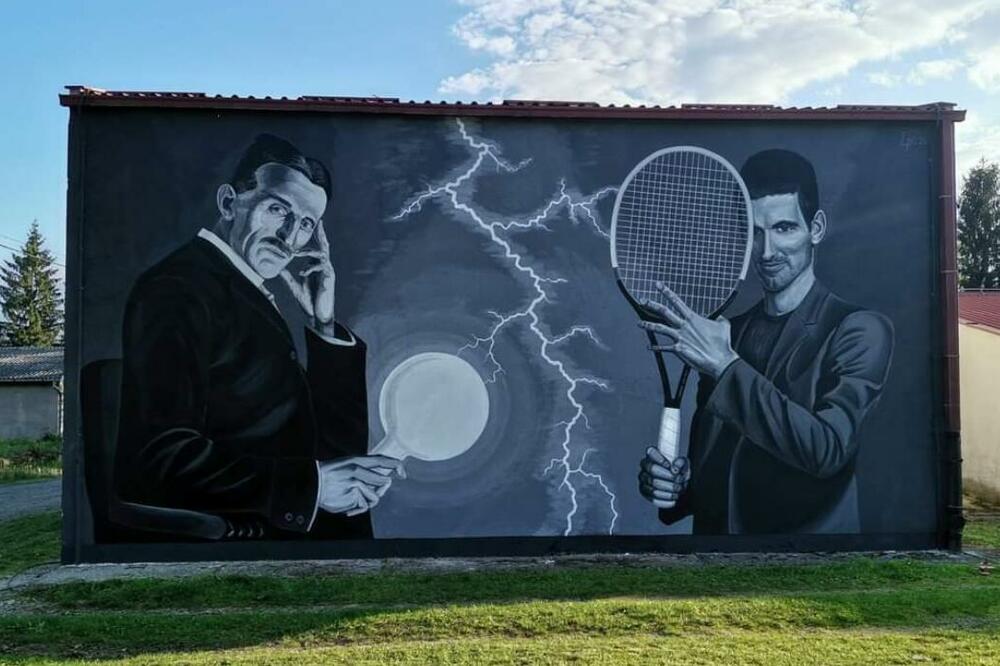 NOVAK ĐOKOVIĆ I NIKOLA TESLA, ZA PONOS SRPSKOG NARODA: Prelep mural osvanuo u Republici Srpskoj!