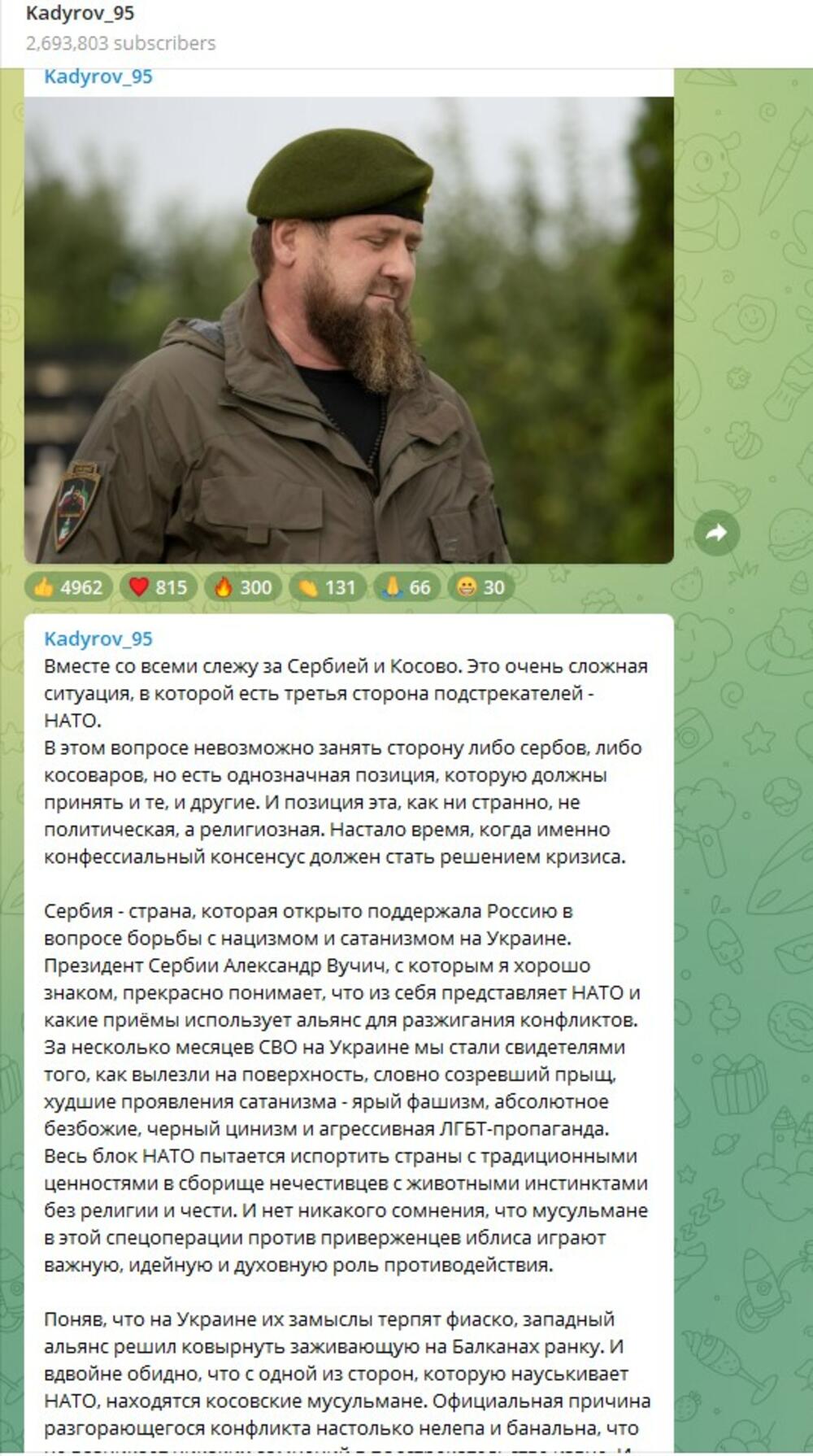 Telegram, Kadirov