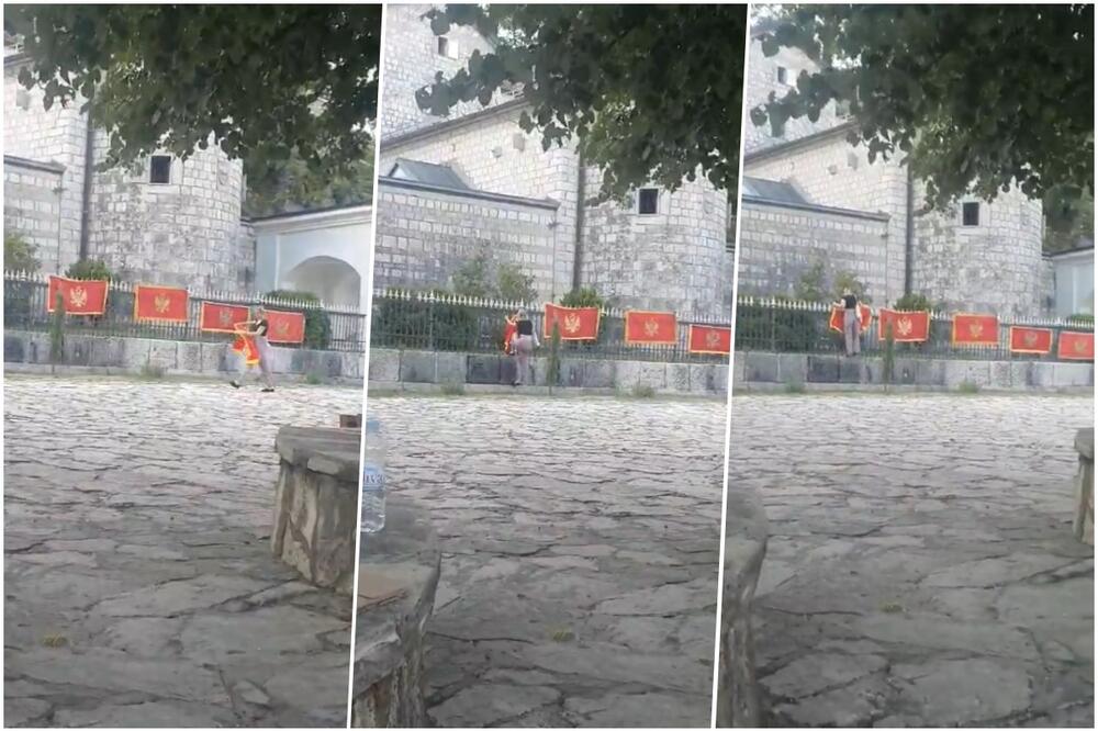 ZA SVAKU SKINUTU, VRATIĆEMO DVE! Građani kače crnogorske zastave na ogradu Cetinjskog manastira FOTO, VIDEO