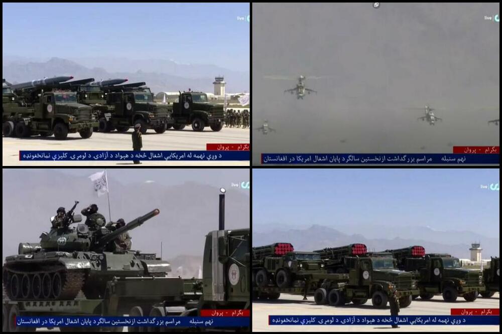 DEFILE TALIBANA U BAZI BAGRAM: Prikazali tenkove, oklopna vozila i helikoptere! Za kraj prošli i SKADOVI VIDEO