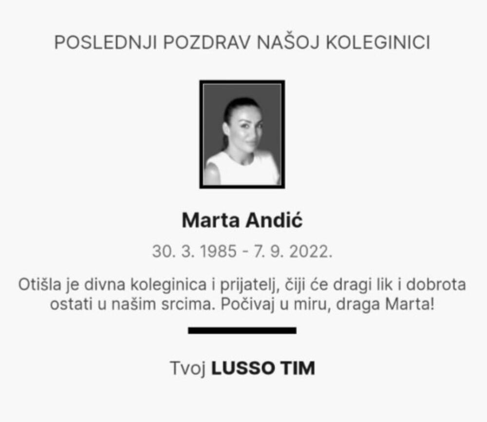 čitulja, Marta Andrić