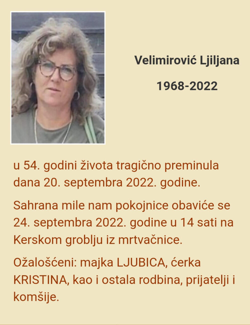 Subotica, Ljiljana Velimirović, ubijena