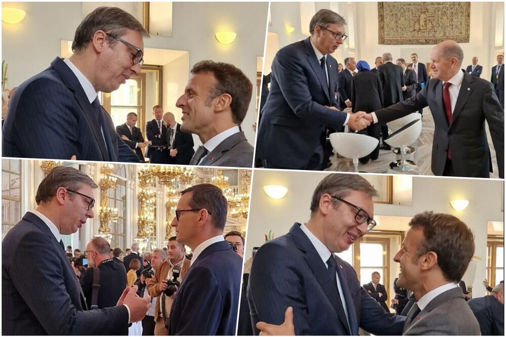 KRATKO SA ŠOLCOM I SRDAČNO S MAKRONOM: Predsednik se pozdravio s liderima Nemačke i Francuske! Pogledajte raskošnu salu za samit