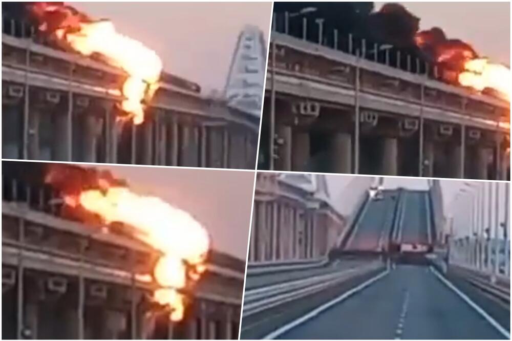 GORI KERČKI MOST KOJI POVEZUJE KRIM SA KOPNENIM DELOM RUSIJE: Vatrena stihija guta sve pred sobom, odjeknule eksplozije! VIDEO