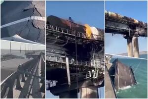 APOKALIPSA: Ovako izgleda Kerčki most posle stravične eksplozije! Železnički izgoreo, drumski urušen VIDEO