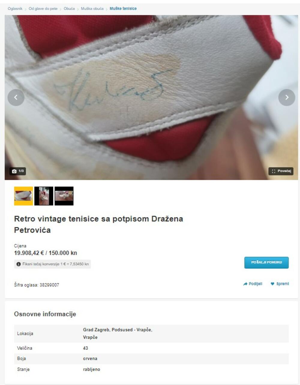 patike, oglas, prodaja, patike sa potpisom Dražena Petrovića
