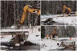 NA GRANICI LETONIJE I BELORUSIJE NIČE NOVA GVOZDENA ZAVESA: Letonci bagerom srušili pešački most! VIDEO