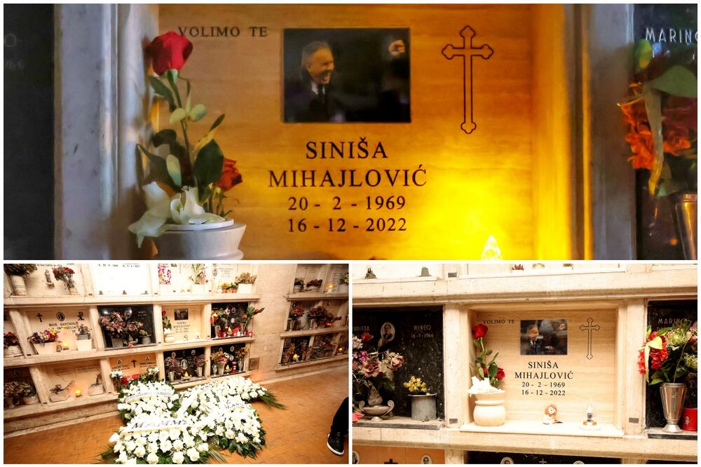 PLIŠANI LAV I PORUKA PORODICE NA SRPSKOM JEZIKU: Ovde je sahranjen Siniša Mihajlović, na grobnom mestu slika na kojoj je nasmejan