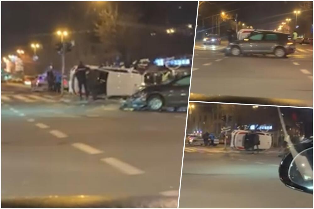 OKO SOKOLOVO SE PREVRNULO POSLE SUDARA NA NOVOM BEOGRADU: Komunalni policajac ostao zaglavljen u vozilu posle nesreće! VIDEO