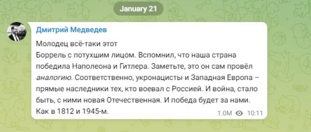 Dmitrij Medvedev, Telegram