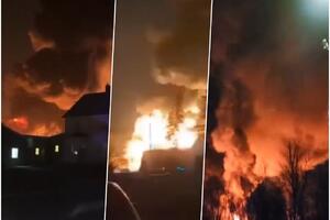 VAGONI-CISTERNE PUNI HLORA ISKLIZNULI SA ŠINA I UDARILI U BANZINSKU PUMPU: Stravična eksplozija u Ohaju, naređena evakuacija VIDEO
