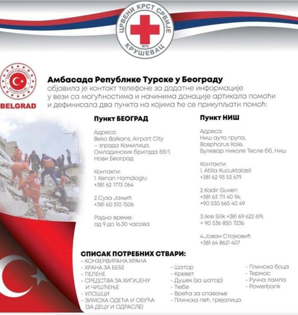 Uputstvo za pomoć koje je objavila Ambasada Turske