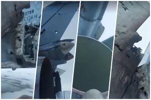 SNIMAK OŠTEĆENOG VAGNEROVOG AVIONA: Motor na SU-24 uništen raketom iz ukrajinskog MANPADS-a, ali pilot se VRATIO U BAZU (VIDEO)