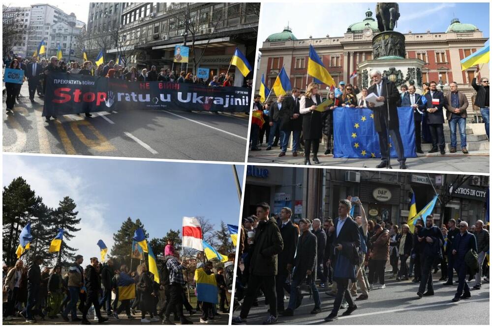 PODRŠKA KIJEVU: Beogradski Marš mira i solidarnosti povodom godišnjice invazije Rusije na Ukrajinu (FOTO)