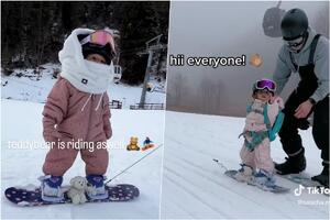 DEVOJČICA OD 18 MESECI OBOŽAVA SVOJ SNOUBORD! Uživa u zimskim sportovima i sa sobom stalno nosi MEDU: Apsolutno je preslatka!