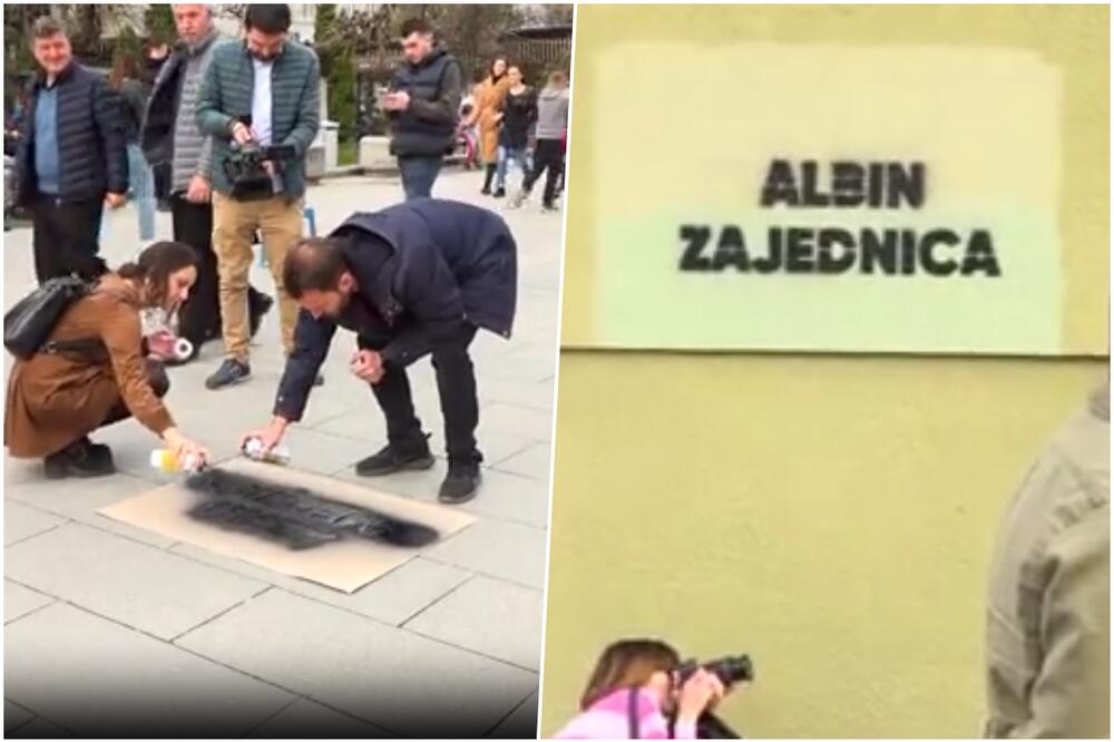 "ALJBIN ZAJEDNICA" GRAFITI USRED PRIŠTINE! Albanska opozicija traži OSTAVKU premijera lažne države, tvrde da je IZDAO tzv. Kosovo