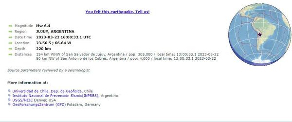zemljotres, Argentina