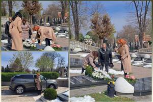 DOŠLA I EMILIJA! Udovica legendarnog pevača stigla na groblje sa cvećem u rukama, a emotivna poruka KIDA DUŠU!
