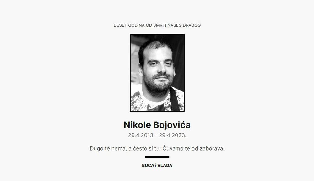 Nikola Bojović, Luka Bojović, čitulja