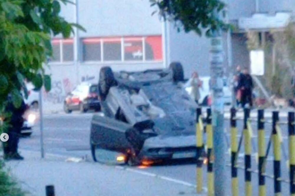 NESREĆA U MIRIJEVU: Automobil završio na krovu povređene 4 osobe! FOTO