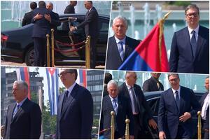 SVEČANO U PALATI SRBIJA: Crveni tepih, garda i naklon trobojci, srdačan zagrljaj predsednika Srbije i Kube, razgovori u četiri oka
