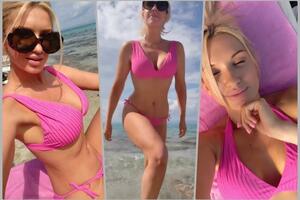 GRUDI SAMO ŠTO NE ISPADNU IZ KUPAĆEG: Anja Mit objavila vreli snimak s plaže i pokazala kako uživa s mužem PILOTOM