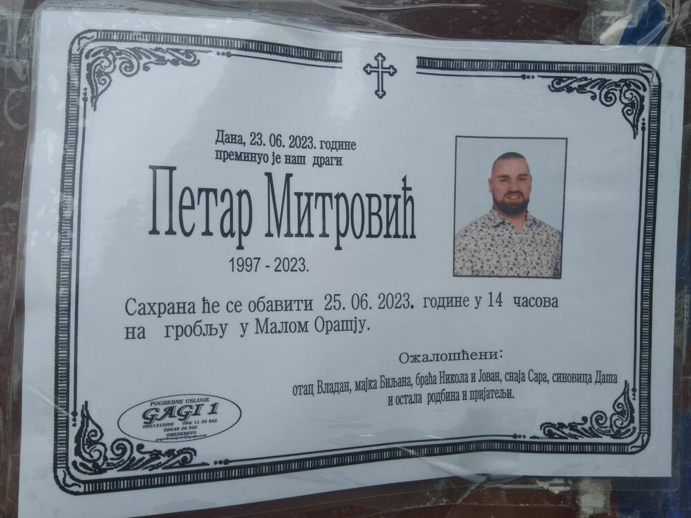 Malo Orašje, Petar Mitrović, umrlica