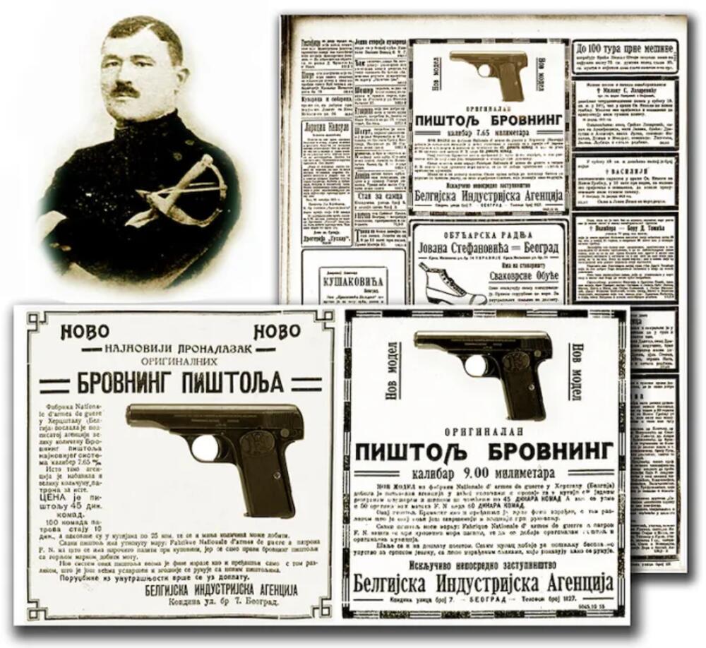 Reklama u novinama iz 1913. za model pištolja iz kojeg je Princip pucao