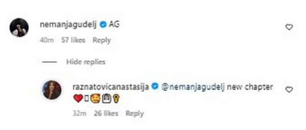 To je otkrio upravo Gudelj, kada je prokomentarisao Anastasijinu poslednju objavu na Instagramu.