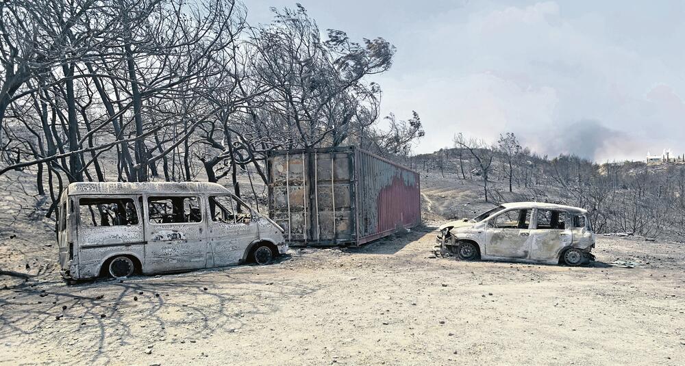 Posledice: Spaljeno drveće i izgorela vozila