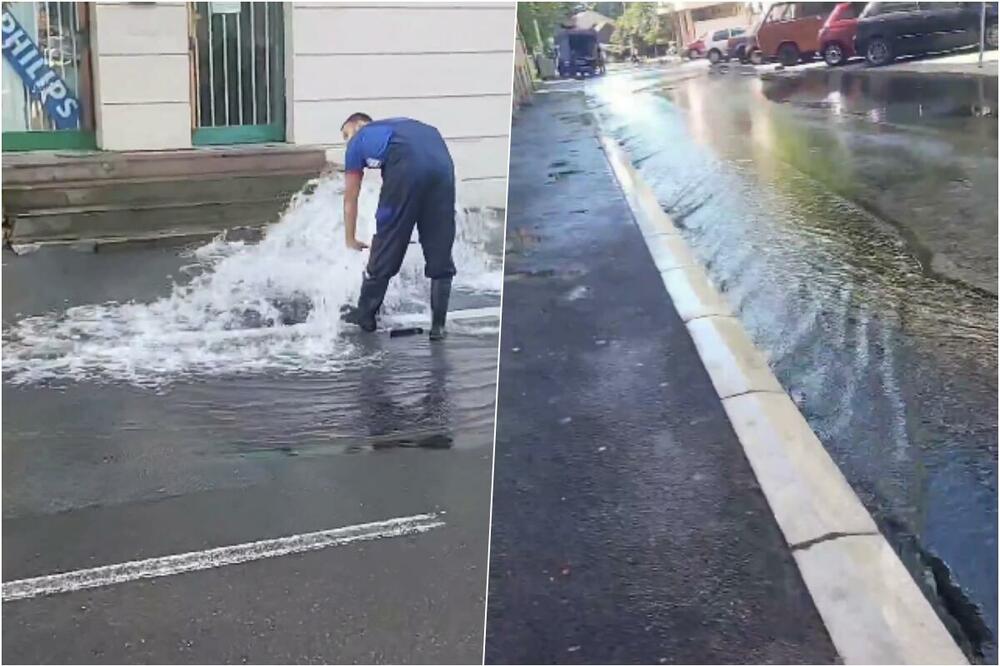 BUJICA NA ZVEZDARSKOJ ULICI! Voda izvire iz ulice, radnik se bori da zaustavi poplavu