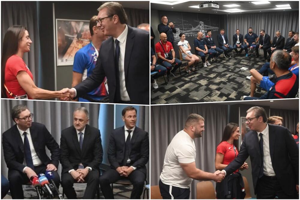 PREDSEDNIK SRBIJE U MAĐARSKOJ Vučić razgovarao sa srpskim atletičarima: Hvala na načinu na koji branite boje naše zemlje (FOTO)