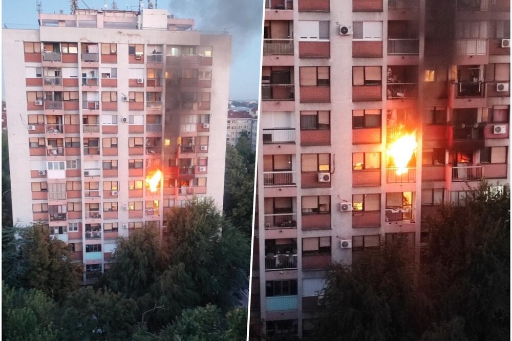 PRVI SNIMAK POŽARA U ZEMUNU: Vatra buknula u napuštenom stanu, crni dim prekrio zgradu