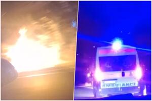 AUTO SLETEO S PUTA PA SE ZAPALIO! Saobraćajna nesreća kod Velike Moštanice, ima povređenih! Dramatični snimci (VIDEO)
