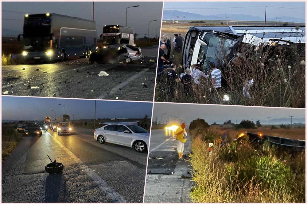 TEŠKA NESREĆA AUTOBUSA IZ NIŠA NA PUTU ZA SOLUN: Četvoro mrtvih, malo posle Evzonija, u sudaru dva auta i našeg autobusa (FOTO)