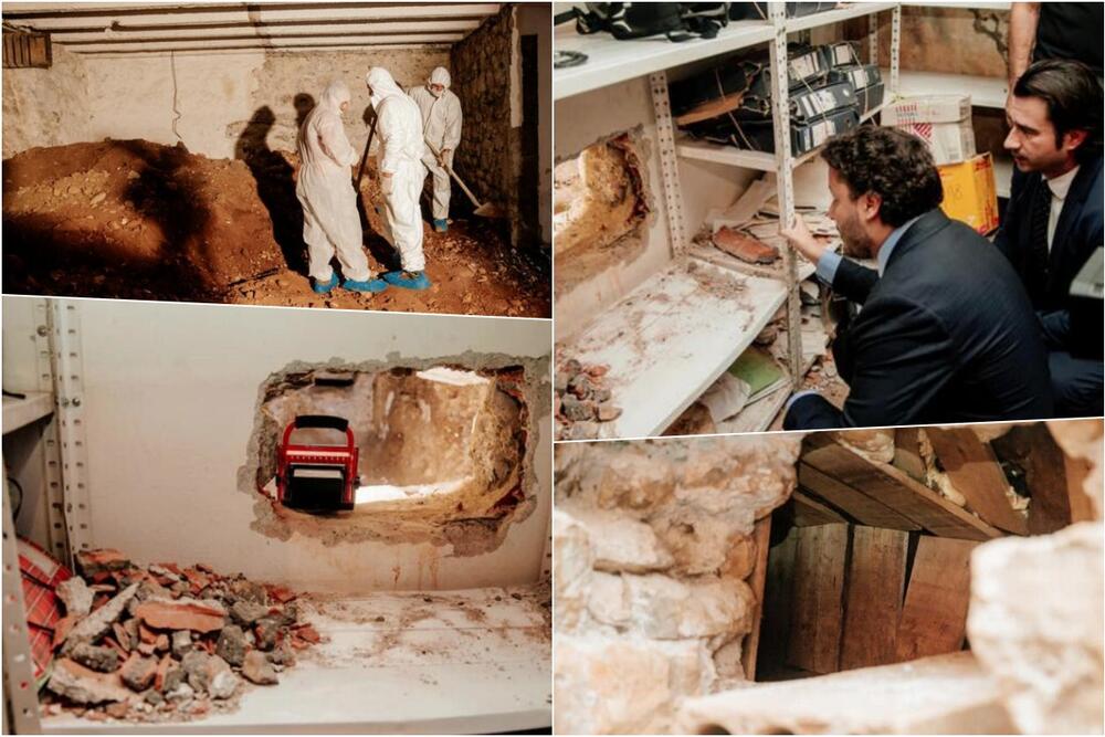 službenica suda otkrila rupu u zidu, a istražitelji kasnije utvrdili da je do prostorije iskopan tunel dug 30 metara odakle su 'rudari' ukrali dokaze protiv osumnjičenih