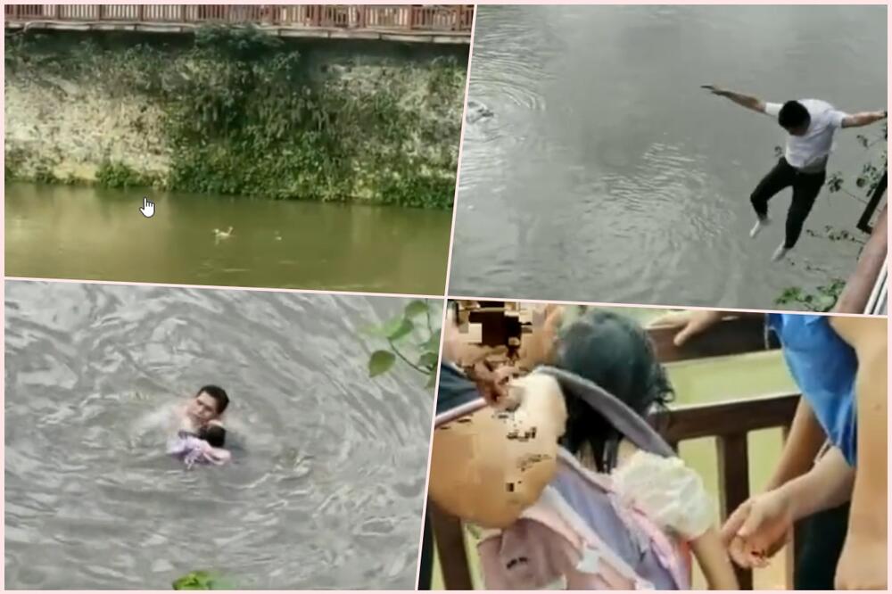 HEROJ NIJE OKLEVAO NI SEKUND: Devojčicu (7) s rancem na leđima nosila nabujala reka, gledajte kako je skočio i spasio dete (VIDEO)
