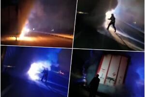 BUKTINJA NA AUTOPUTU Zapalila se prikolica kamiona kod Paraćina (VIDEO)
