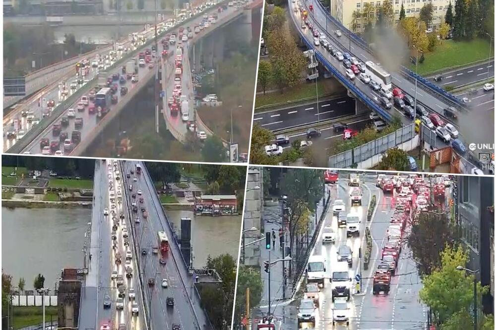 KIŠA PLJUŠTI, AUTOMOBILI MILE! Kolaps na beogradskim ulicama: Kolone vozila na mostovima, prilaz centru otežan