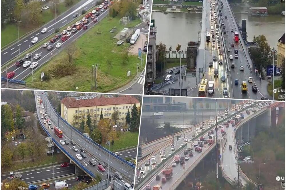 JUTARNJI ŠPIC U BEOGRADU: Gužva na auto-putu i mostovima, kiša dodatno usporava saobraćaj