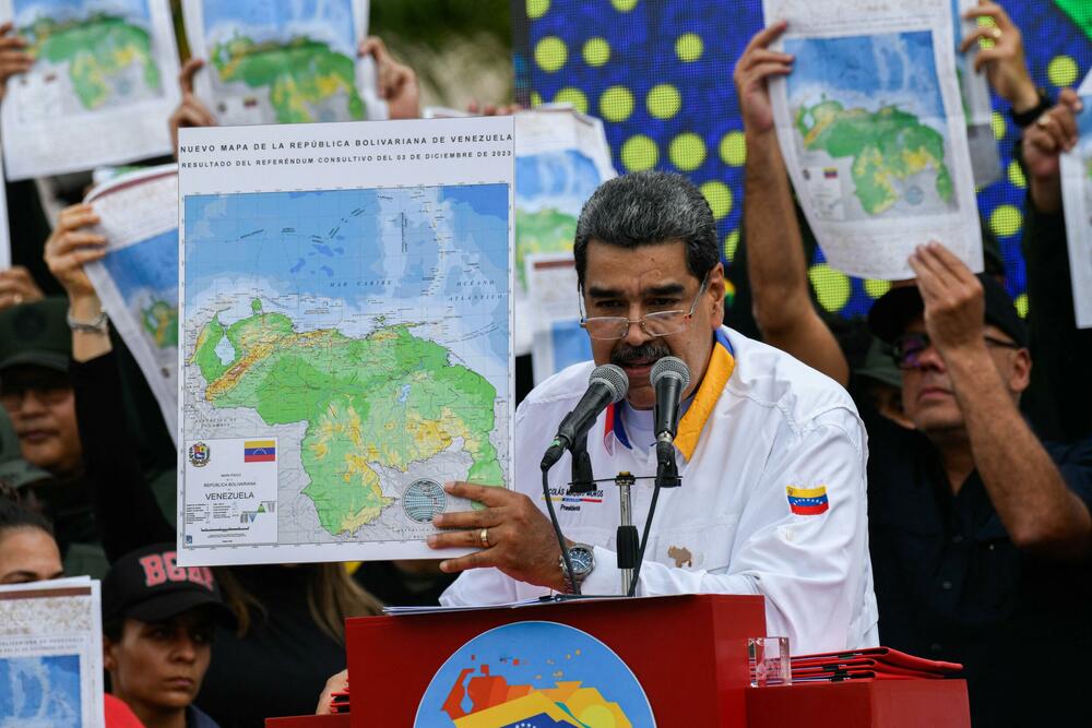 Venecuelanski predsednik Nikolas Maduro na mitingu o pripajanju Esekiba
