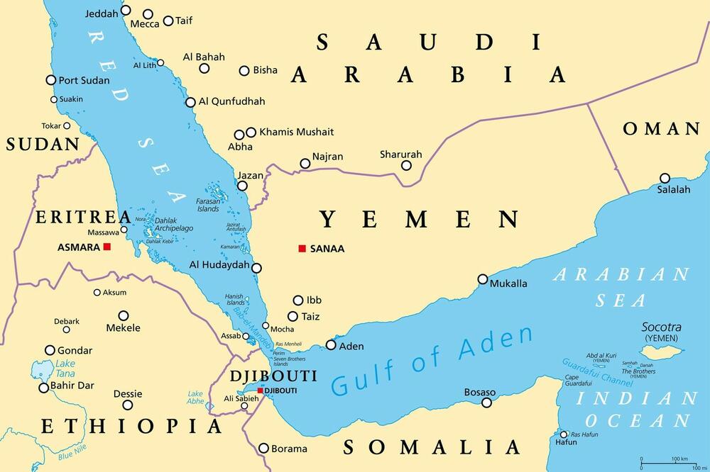 Jemen, Crveno More, mapa Jemena
