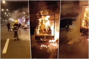 VELIKI POŽAR KOD SREMSKE MITROVICE Kamion u plamenu, gori prikolica puna toalet papira, vatrogasci i policija na terenu VIDEO