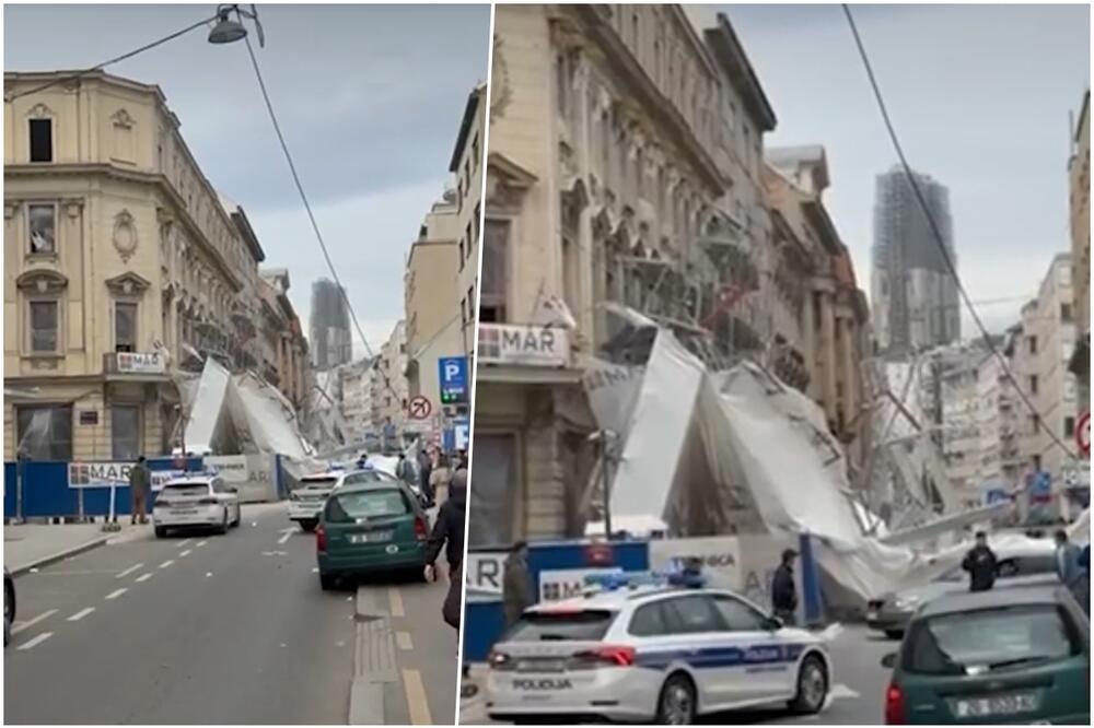 DRAMA U ZAGREBU Ogromna skela pala nasred puta, polupani automobili, a sumnja se i da je neko ostao ZATRPAN (VIDEO)