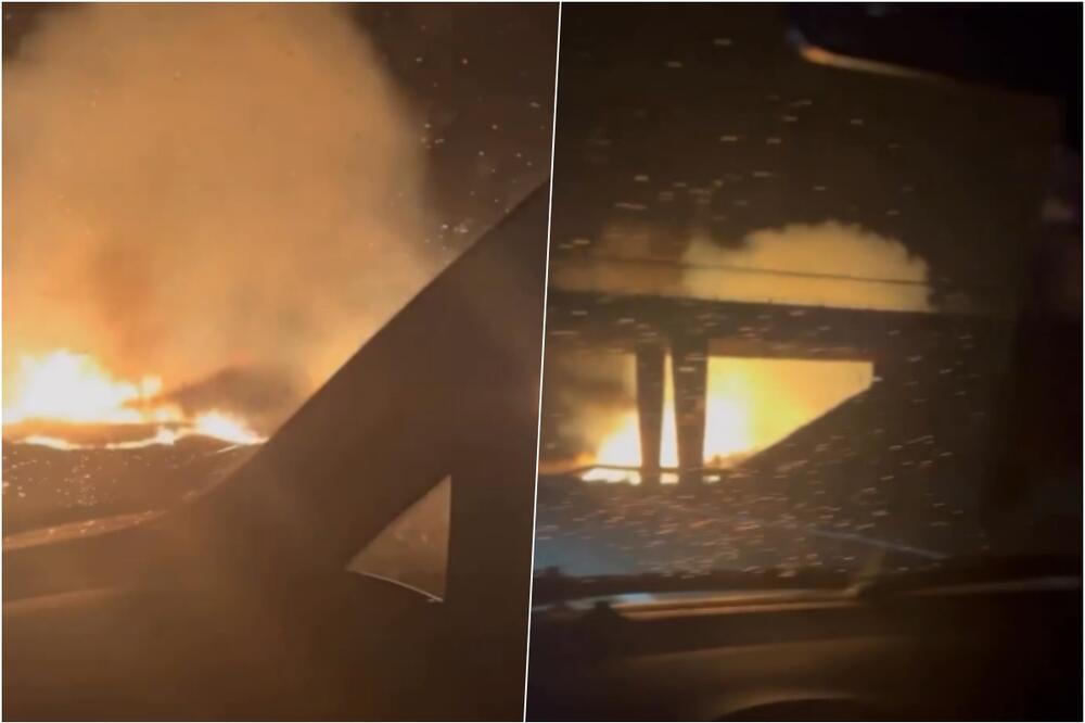 BUKTINJA KOD STARE PAZOVE Gori rastinje pored auto-puta, crni dim kulja na sve strane (VIDEO)