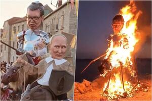 VELIKI SKANDAL UOČI DRŽAVNOG PRAZNIKA U SRBIJI: Na maskenbalu u Hrvatskoj spaljene lutke sa likom Vučića i Putina (VIDEO)