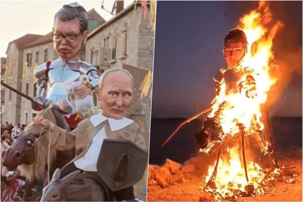 VELIKI SKANDAL UOČI DRŽAVNOG PRAZNIKA U SRBIJI: Na maskenbalu u Hrvatskoj spaljene lutke sa likom Vučića i Putina (VIDEO)