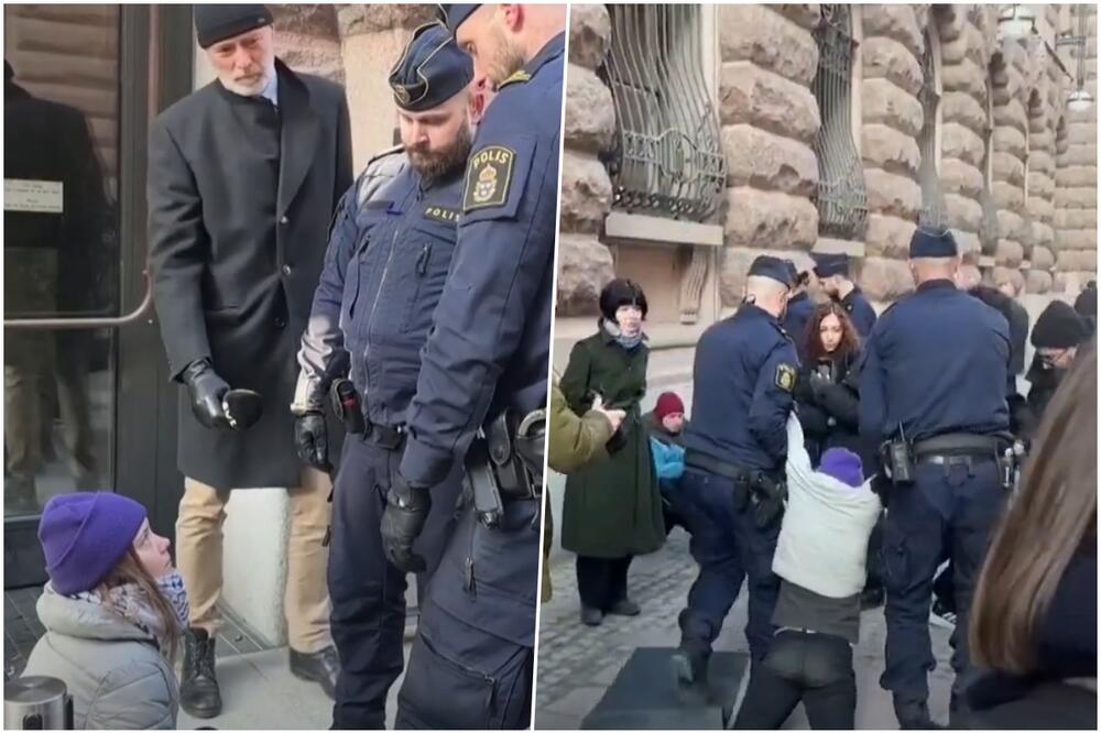 ŠOKANTNA SCENA ISPRED ŠVEDSKOG PARLAMENTA: Greta Tunberg blokirala ulaz u zgradu, a evo šta je uradila POLICIJA (FOTO/ VIDEO)