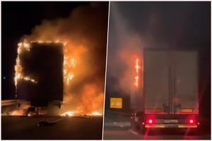 VATRA PROGUTALA SVE: Na Pančevačkom putu izgorela prikolica kamiona kurirske službe (VIDEO)